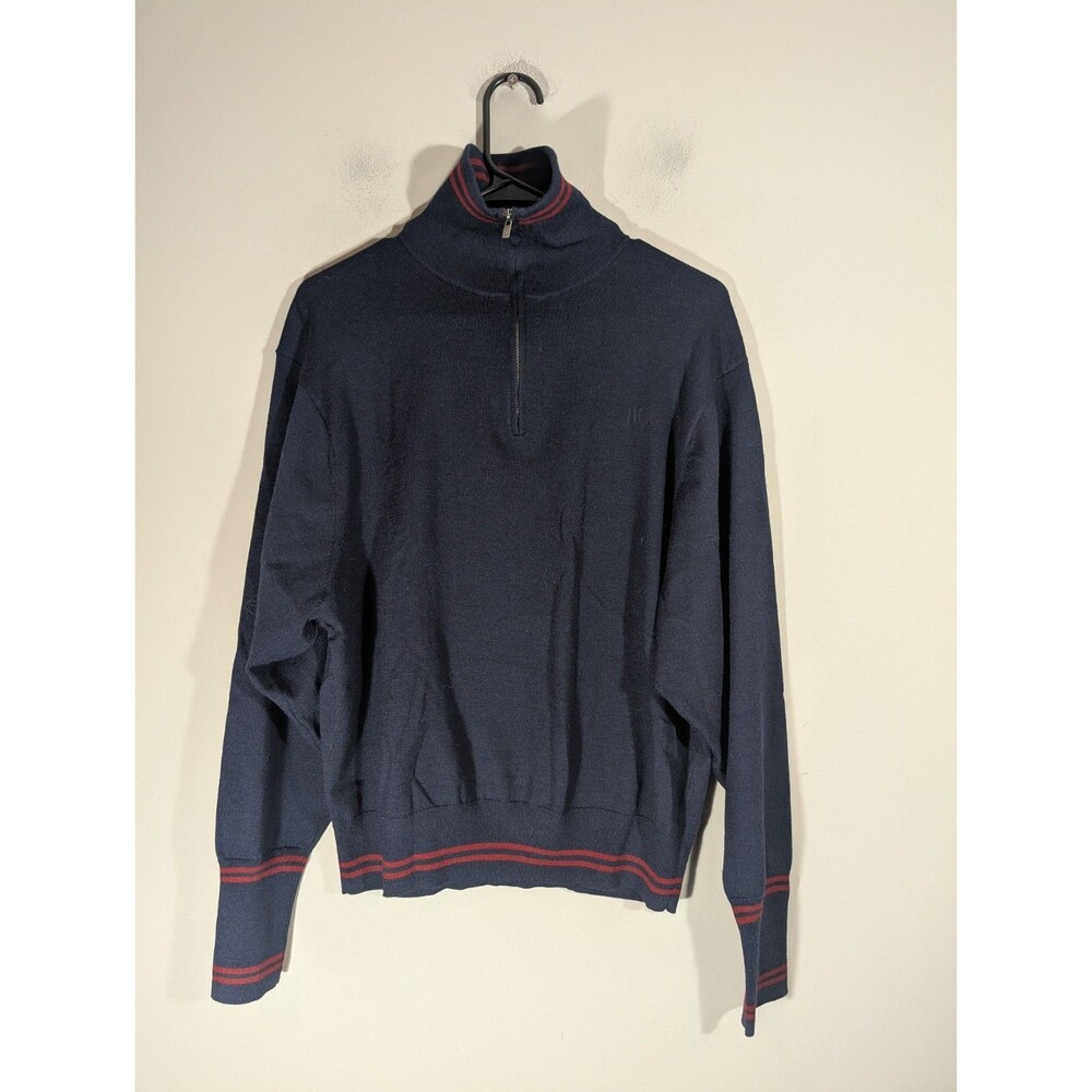 UNIQLO JW Anderson Mens Navy 1/4 Zip Knit Sweater Sz L Preppy Academia Sporty